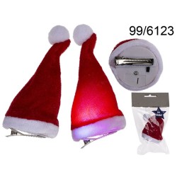 Molletta per capelli in peluche, Cappello di Natale con LED, ca. 12 cm, per 3 pile a bottone (G3), in sacchetto di plastica con