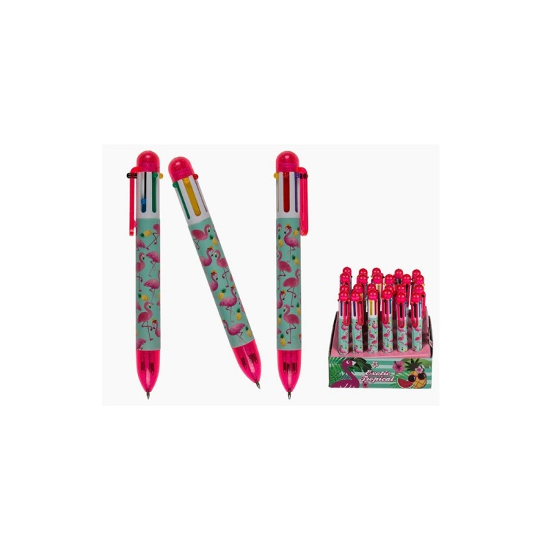 29/2914 - Penna a sfera in plastica, Tropical Flamingo, con 6 mine colorate, 24 pz. per display,