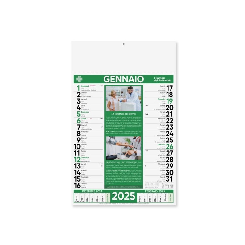 kit 100 calendario olandese illustrato farmacia, mensile 12 fogli con testata termosaldata, festività internazionali. Personali