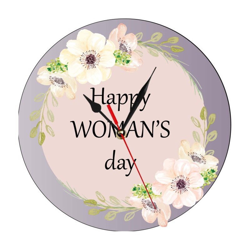 Orologio rotondo da parete 20x20 con stampa happy woman's day festa della donna