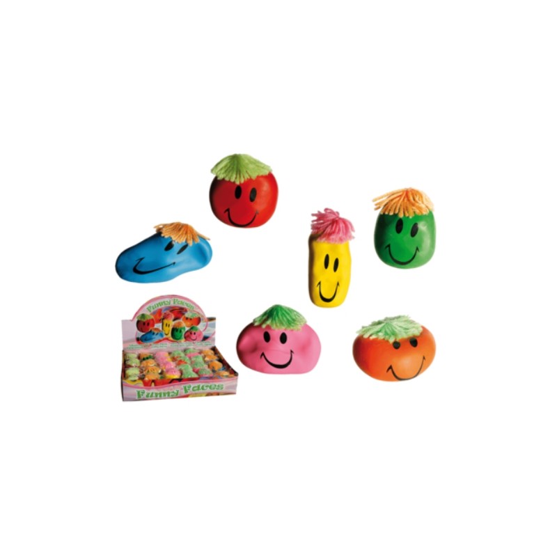 Palla antistress, Funny Face,ca. 8 cm, 6 colori ass., 24 pz. per display