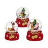 Palla di neve con renna & Babbo Natale,su base rossa, ca. 5, 5, x 6, 5 cm, in poliresina, 3 ass., 12 pz. per display