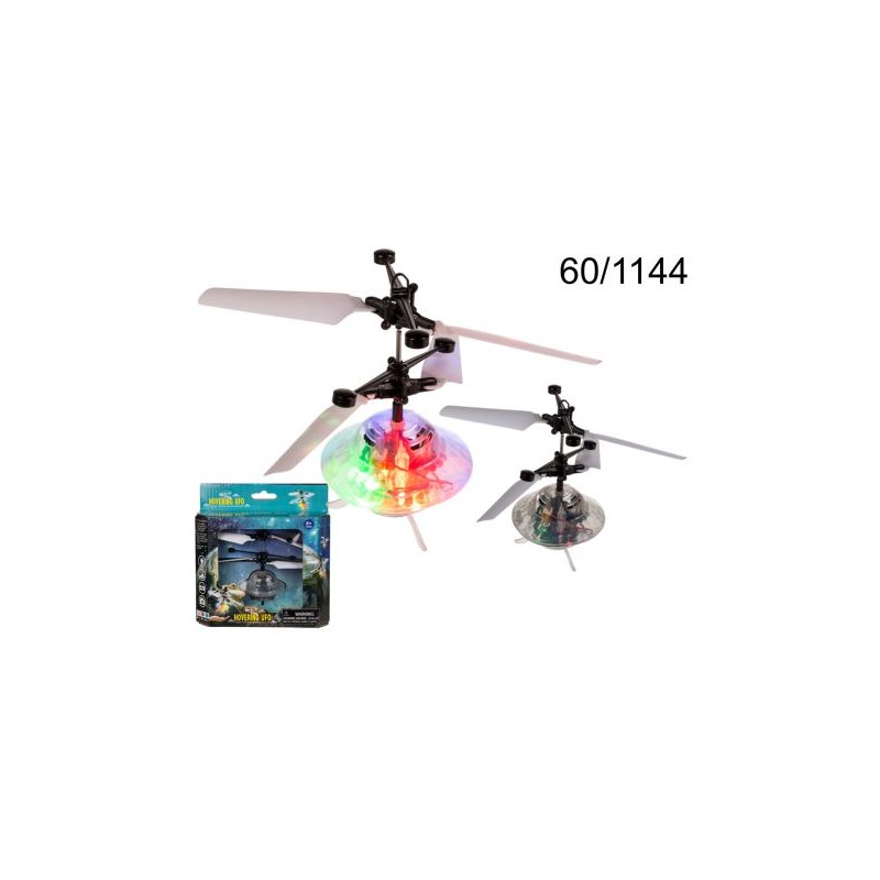 Palla elicottero, Flying UFO, con 3 LED, ca. 14,5 cm, accumulatore incl. & cavo USB, confezione con headercardEAN 4029811421732