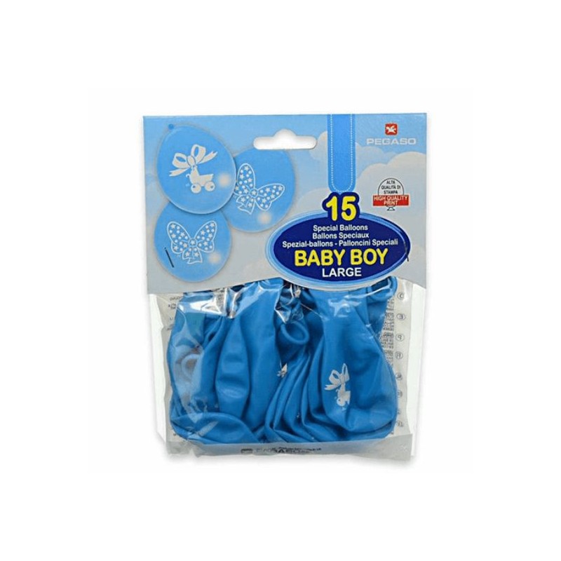 Palloncini in busta large pegaso baby boy azzurri con stampa confezione da 15 pezzi