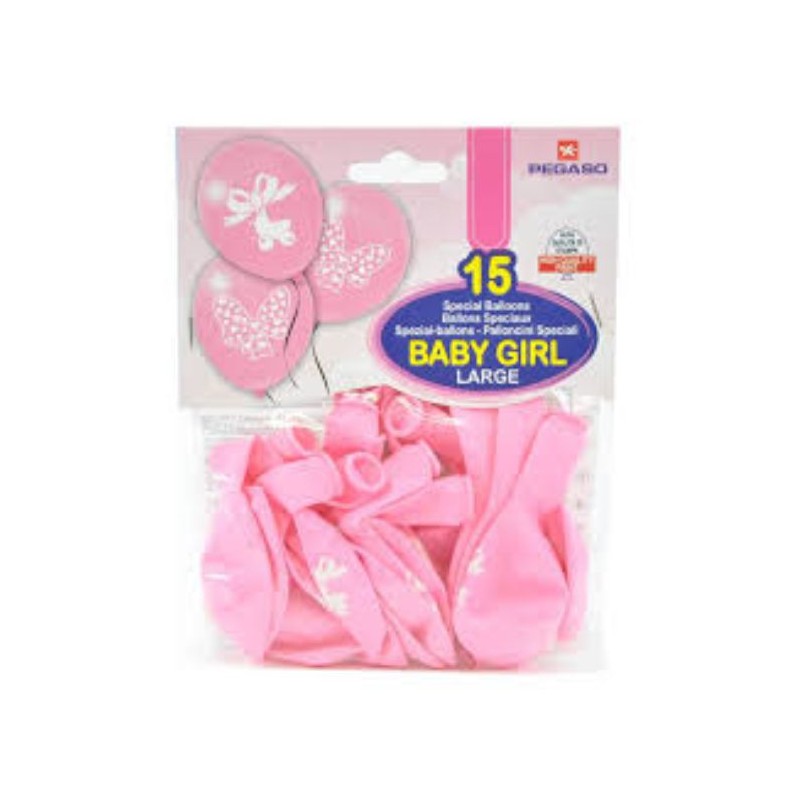 Palloncini pegaso large  rosa con stampa baby girl confezione con 15 pezzi