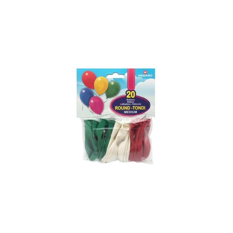 Palloncini pegaso medium tricolore binco rosso verde confezione da 20 pezzi