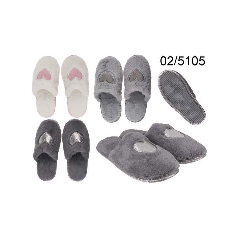 Pantofole soft, Comfort Heart, 100% poliestere, 3 misure doppie (36/37, 38/39, 40/41), 3 colori