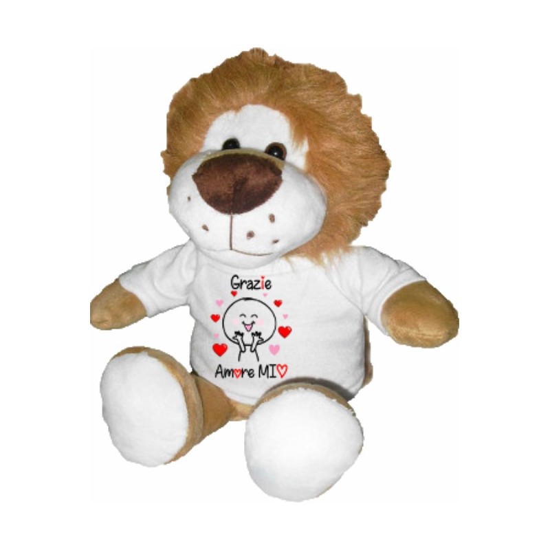 Peluche leone 25 cm con stampa san valentino grazie amore mio