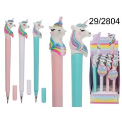 Penna a sfera in plastica, Unicorno, ca. 16 cm, 3 colori ass., 12 pz. per displayEAN 4029811418480