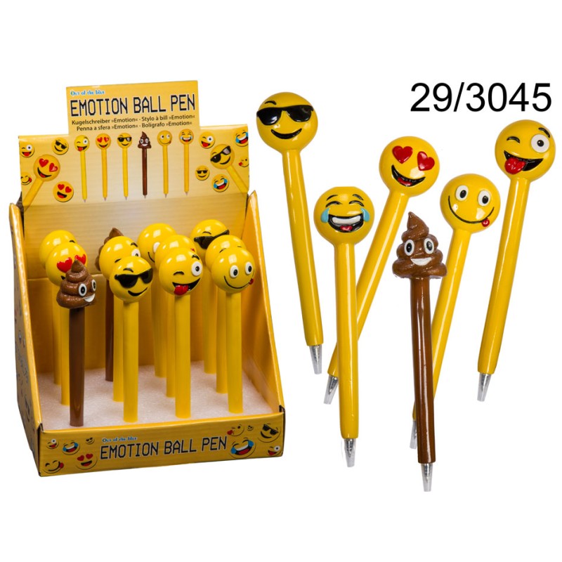 Penna a sfera in poliresina, Emotion Faces, ca. 16 cm, 6 ass., 12 pz. per display ean  4029811357444