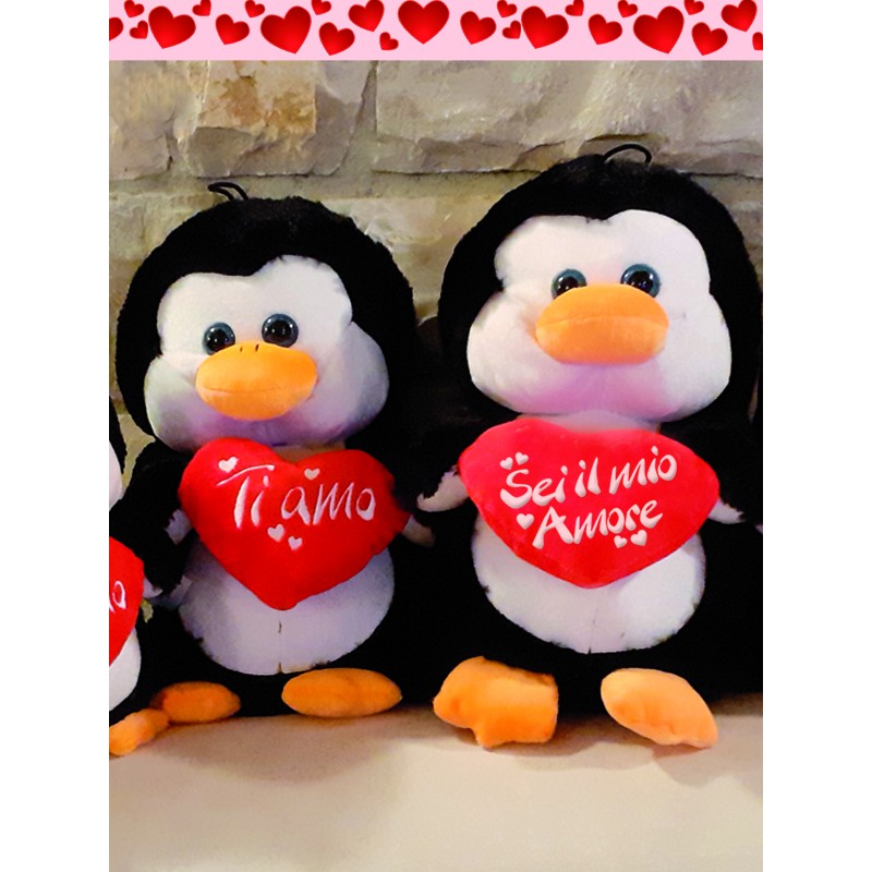 PINGUINO cm 15 CON CUORE TI AMO/SEI IL MIO AMORE