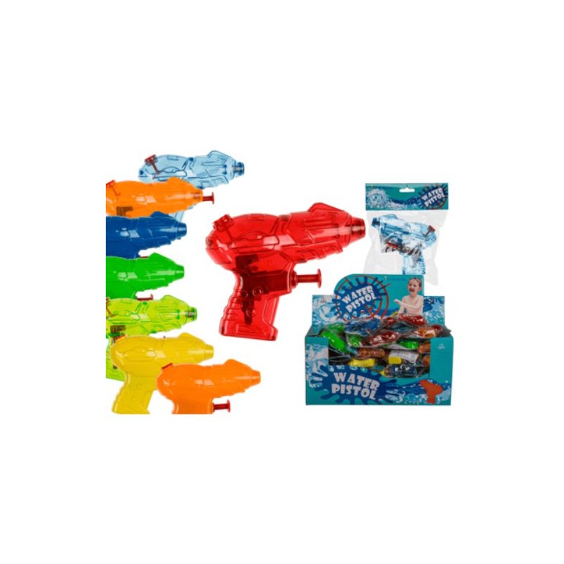 Pistola ad acqua in plastica,ca. 10 cm, 8 colori ass., in sacchetto di plastica con header card, 64 pz. per display