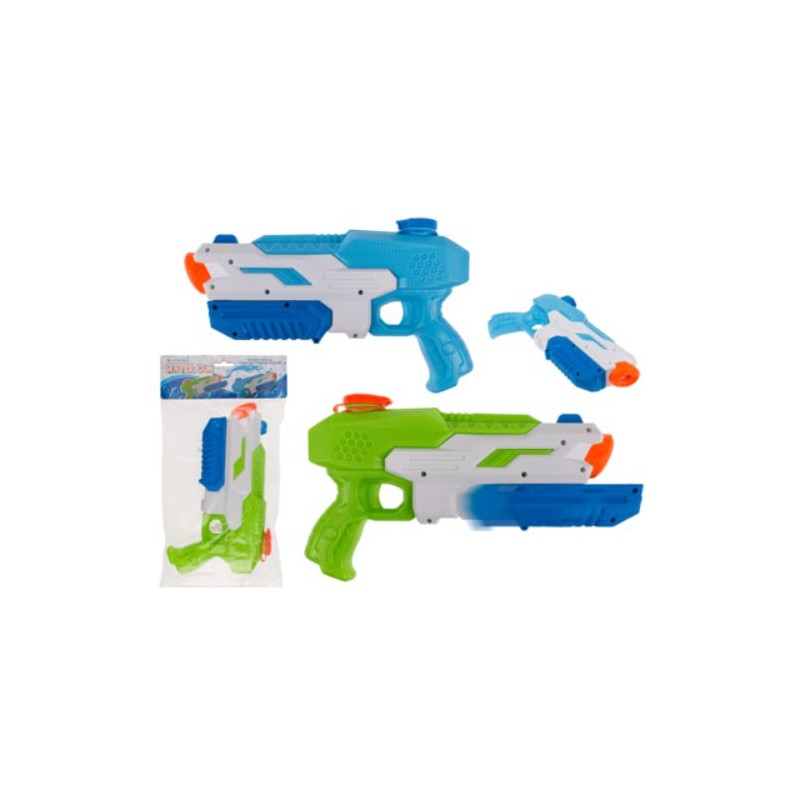 Pistola ad acqua,ca. 30 cm, in plastica, 2 colori ass., in busta di plastica con headercard