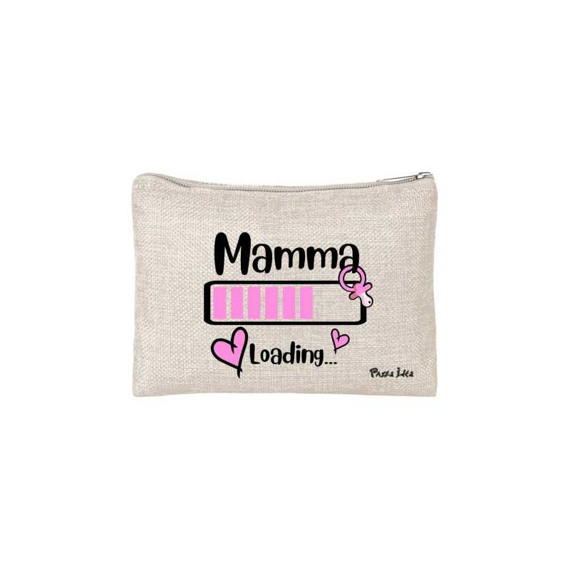 pochette portatutto con chiusura zip cm 20x15 con scritta mamma loading festa della mamma