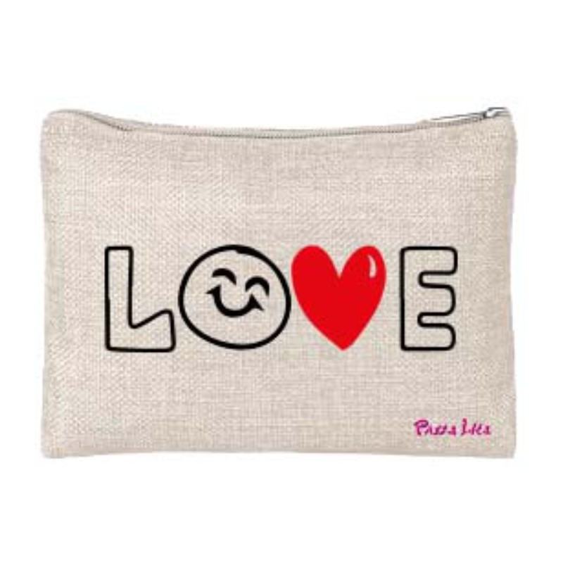 pochette portatutto con chiusura zip cm 20x15 con stampa san valentino scritta love