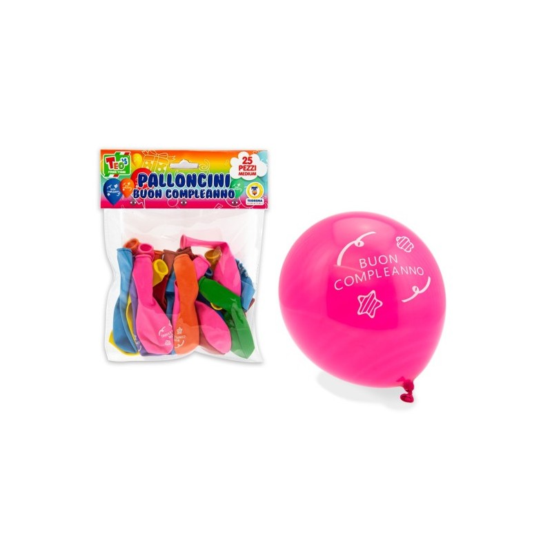 52094 - TEO'S - PALLONCINI COLORATI BUON COMPLEANNO 25 CM 25 PZ