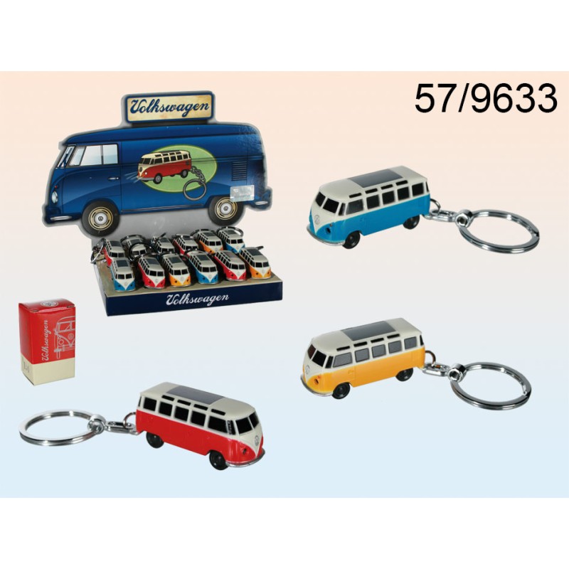 Portachiavi, VW Bus con LED, ca. 5 cm, pile incl., 3 ass., 12 pz.