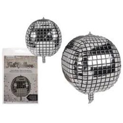 62/0830 - Palloncini laminati color argento, Disco Ball, D: ca. 30 cm, in confezione di plastica da appendere,