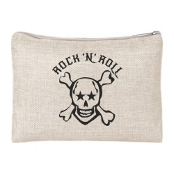 Pouchet astuccio porta tutto in juta cm 15x20 con stampa teschio rock'n'roll