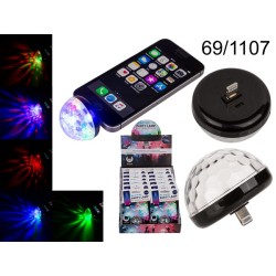 69/1107 - Luce da party per cellulari, per iPhone, D. 4 cm, in plastica, su blister, 12 pz. per display, 1248/PALEAN 4029811430