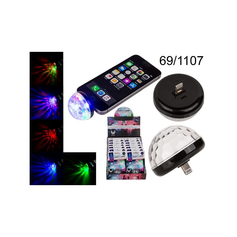 69/1107 - Luce da party per cellulari, per iPhone, D. 4 cm, in plastica, su blister, 12 pz. per display, 1248/PALEAN 4029811430