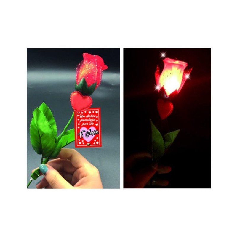 ROSA LED IN TESSUTO CON CUORE E BIGLIETTO ORDINE MINIMO 6 PZ.