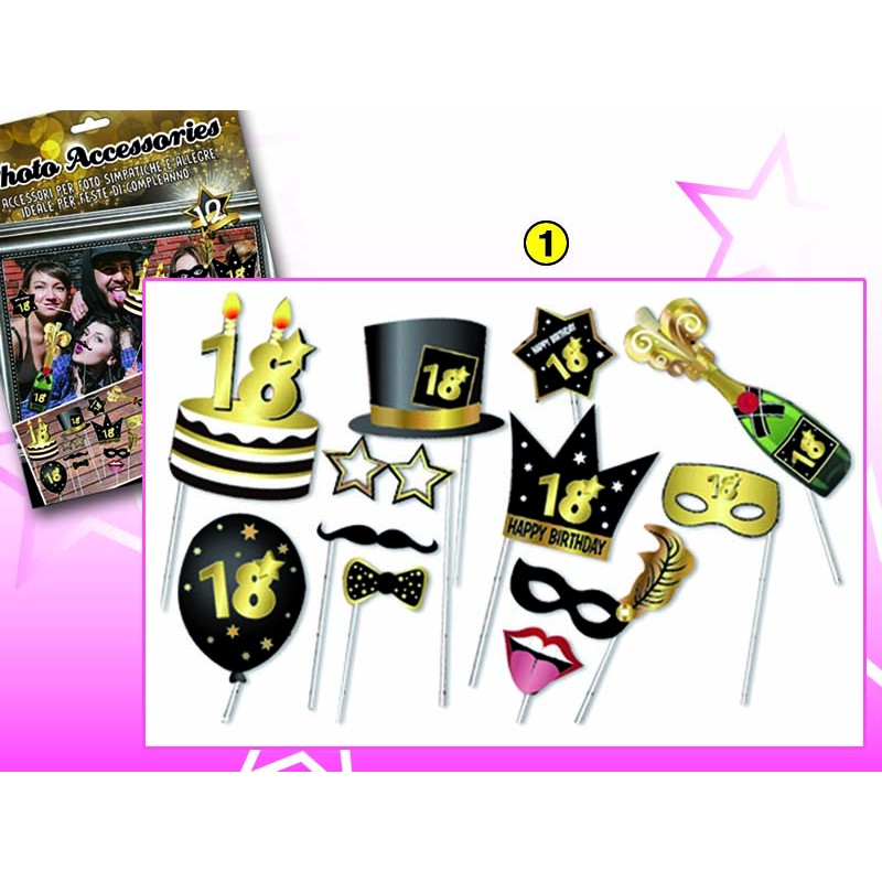 SET 12 ACCESSORI FOTO "COMPLEANNO"