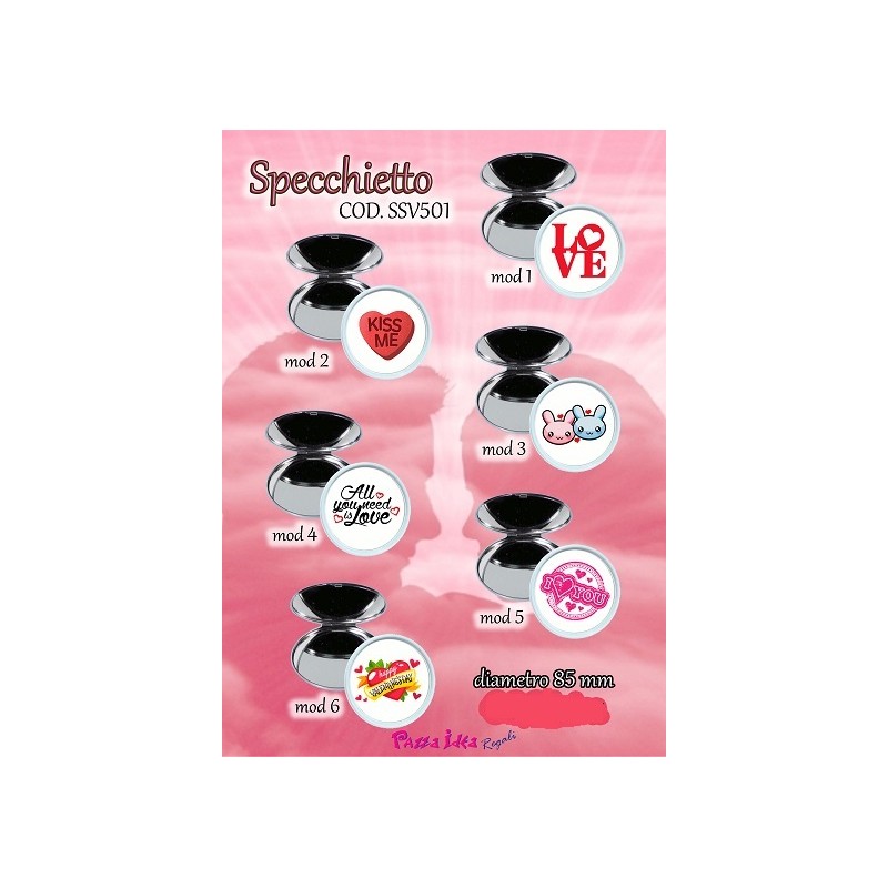 Specchio San valentino ovale cm7,5x7,0 con frase love