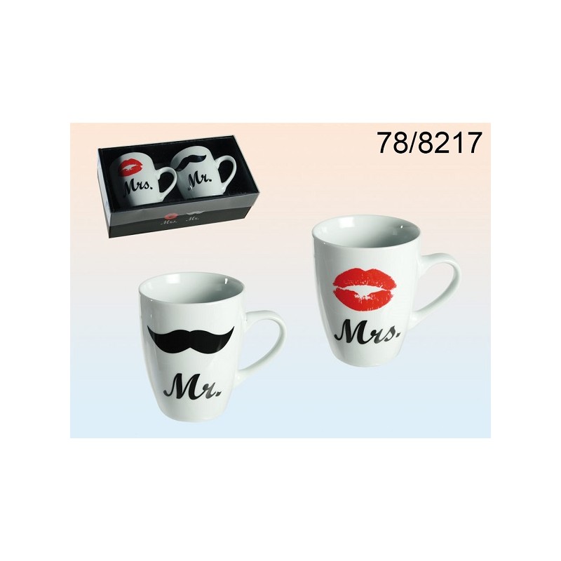 Tazza in porcellana, Mr Mrs, ca. 10 x 8 cm, set da 2 in confezione regalo con finestrella