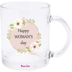 Tazza in vetro con stampa happy woman's day festa della donna