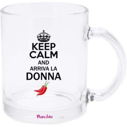 Tazza in vetro con stampa keep calm and arriva la donna festa della donna