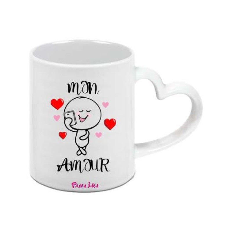 Tazza mug in ceramica manico a cuore 8x10 con stampa san valentino mon amour