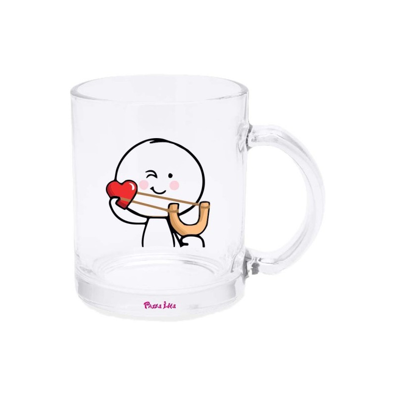 Tazza mug in vetro 8x10 con stampa san valentino cuore fionda