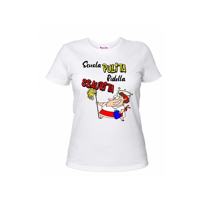 T_Shirt insegnanti con frase simpatica Scuola pulita Bidella esaurita