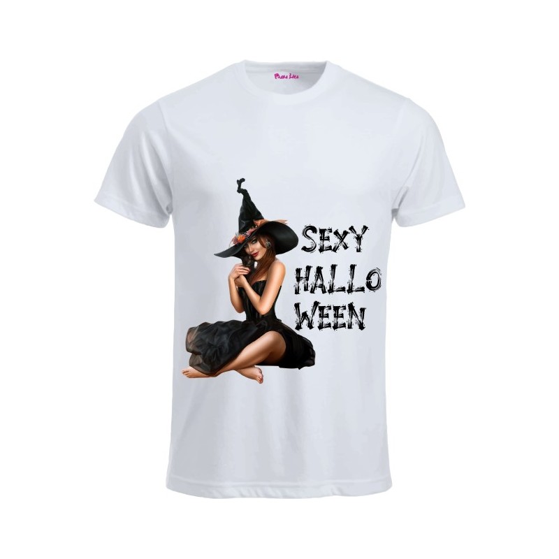 T-shirt bianca con stampa sexy halloween