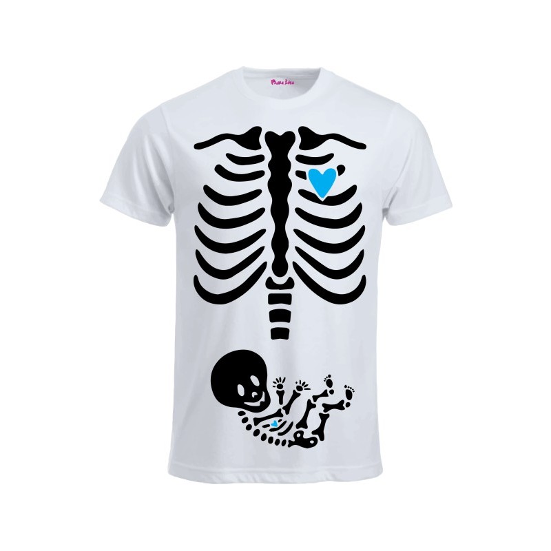 T-shirt bianca halloween con stampa scheletro