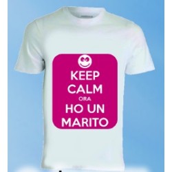 T-shirt bianca in poliestere Keep calm ora ho un marito