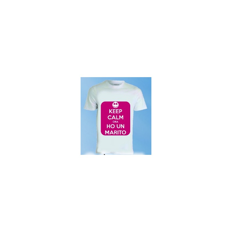 T-shirt bianca in poliestere Keep calm ora ho un marito