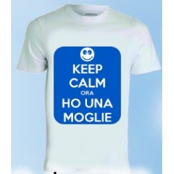 T-shirt bianca in poliestere Keep calm ora ho una moglie