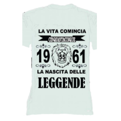 t-shirt con frase LA NASCITA DELLE LEGGENDE 1961.. taglie assortite S-M-L-XL-XXL