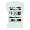 t-shirt con frase LA NASCITA DELLE LEGGENDE 1981.. taglie assortite S-M-L-XL-XXL