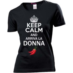 T-shirt con stampa keep calm and arriva la donna festa della donna