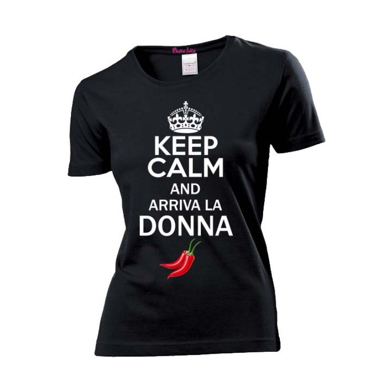 T-shirt con stampa keep calm and arriva la donna festa della donna