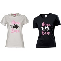 T-shirt con stampa mom wife boss festa della mamma