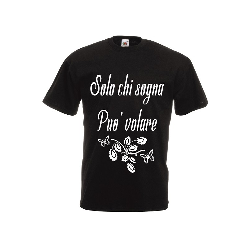 t-shirt cotone con scritta solo chi sogna puo' volare