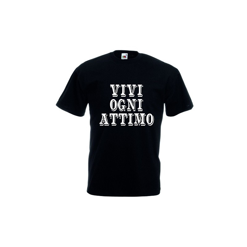 t-shirt cotone con scritta Vivi ogni attimo