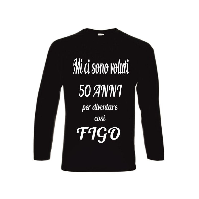 t-shirt cotone manica lunga  scritta 50  anni cosi figo