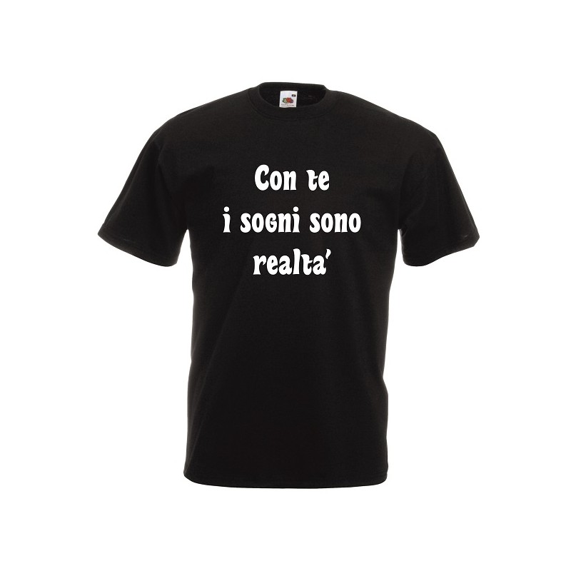 t-shirt cotone scritta con te i sogni sono realta'