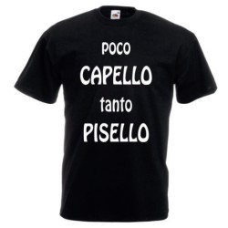 t-shirt in cotone con scritta simpatica poco capello tanto pisello