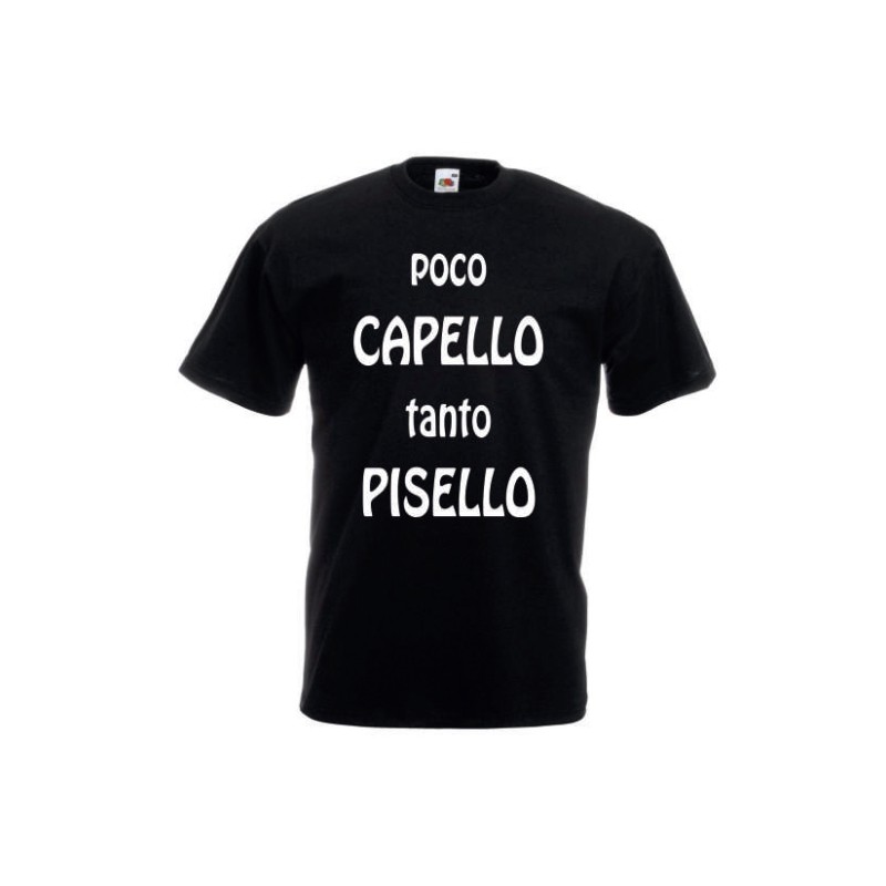 t-shirt in cotone con scritta simpatica poco capello tanto pisello